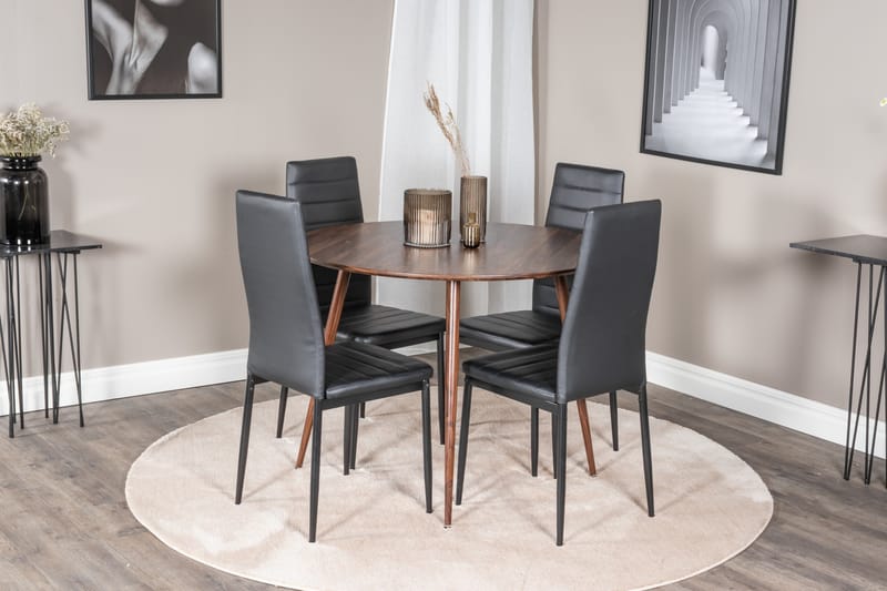 Plaza Matgrupp 100 cm Rund med 4 Slim stolar - Svart - Möbler - Bord & matgrupper - Matgrupper