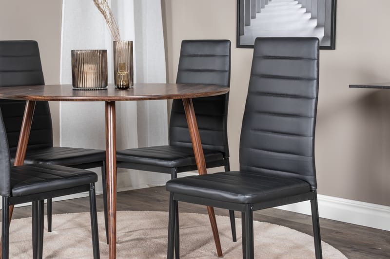 Plaza Matgrupp 100 cm Rund med 4 Slim stolar - Svart - Möbler - Bord & matgrupper - Matgrupper