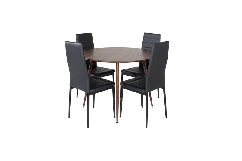 Plaza Matgrupp 100 cm Rund med 4 Slim stolar - Svart - Möbler - Bord & matgrupper - Matgrupper