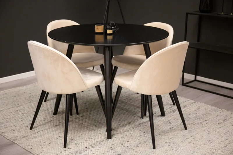 Plaza Matgrupp 100 cm Rund med 4 Velvet stolar, Beige
