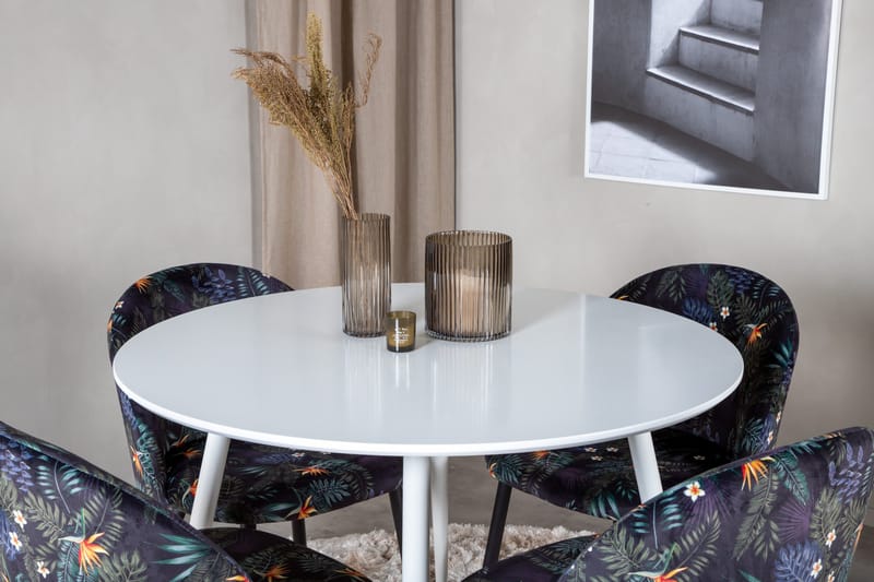 Plaza Matgrupp 100 cm Rund med 4 Velvet stolar - Svart - Möbler - Bord & matgrupper - Matgrupper