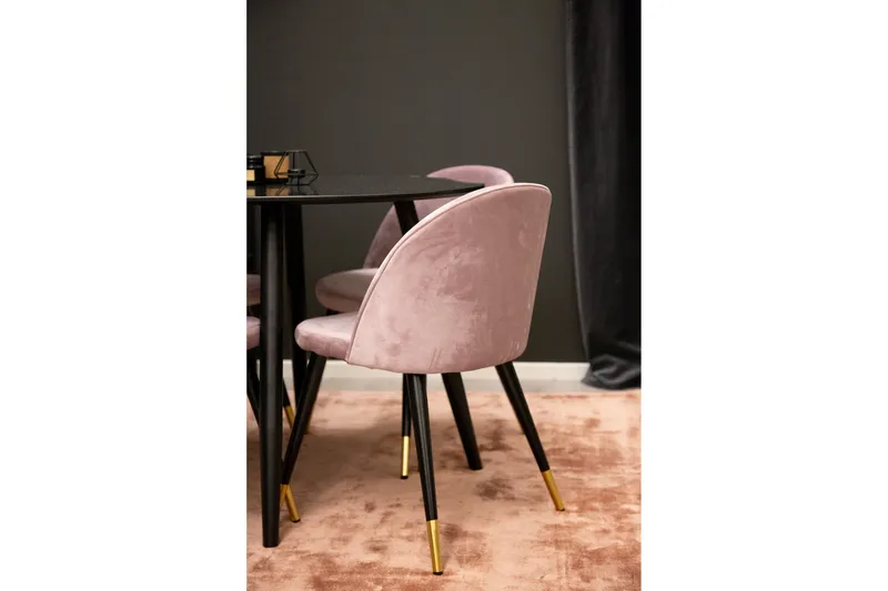 Plaza Matgrupp 100 cm Rund med 4 Velvet stolar - Svart - Möbler - Bord & matgrupper - Matgrupper