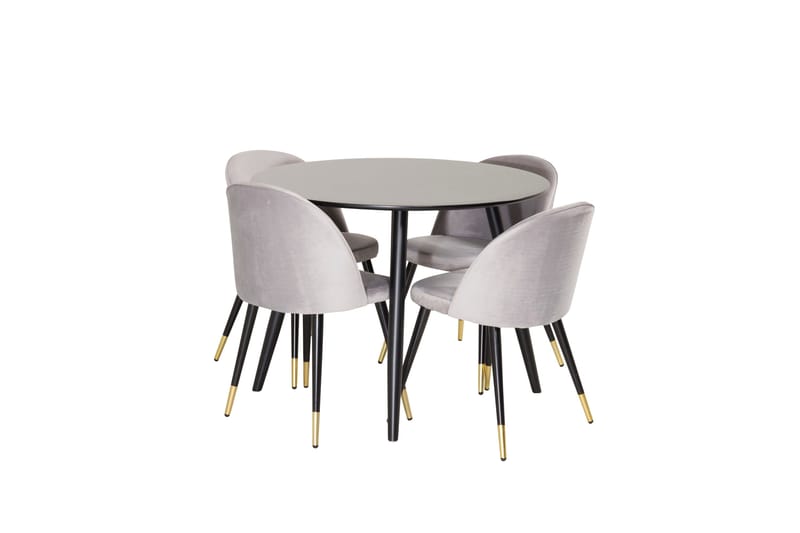 Plaza Matgrupp 100 cm Rund med 4 Velvet stolar - Svart/Guld - Möbler - Bord & matgrupper - Matgrupper