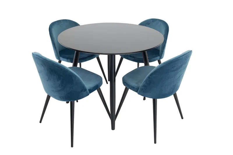 Plaza Matgrupp 100 cm Rund med 4 Velvet stolar - Möbler - Bord & matgrupper - Matgrupper