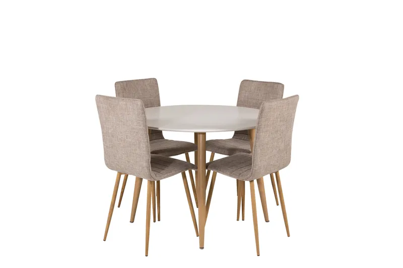 Plaza Matgrupp 100 cm Rund med 4 Windu Lyx stolar, Ljusgrå