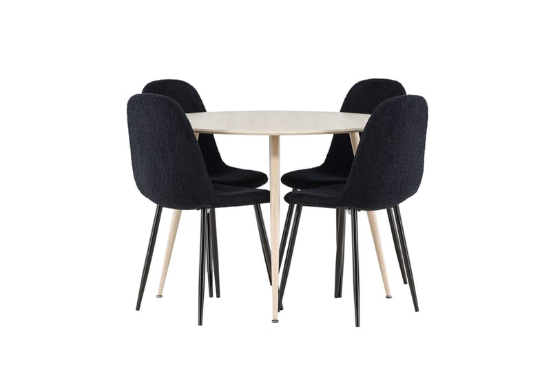 Plaza Matgrupp 100 cm Rund med 4 Polar stolar - Whitewash/Svart - Möbler - Bord & matgrupper - Matgrupper