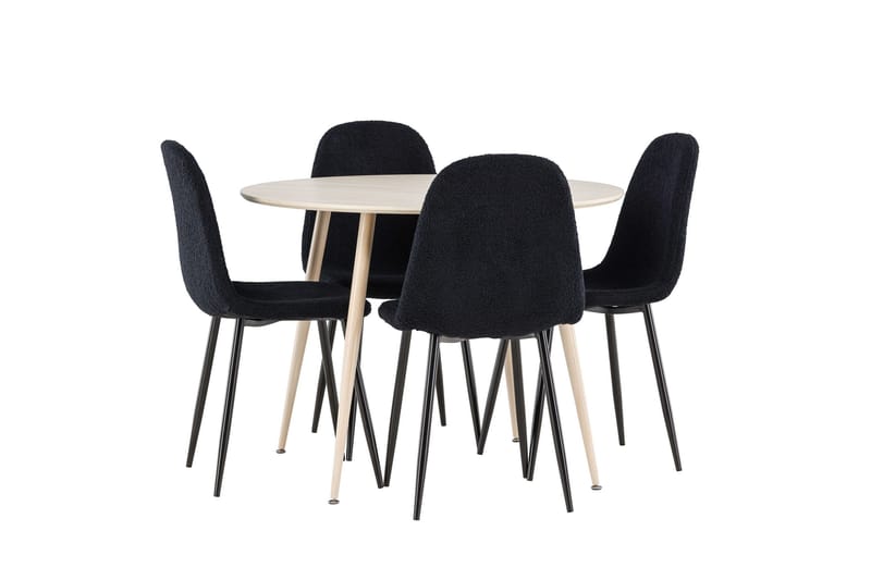 Plaza Matgrupp 100 cm Rund med 4 Polar stolar - Whitewash/Svart - Möbler - Bord & matgrupper - Matgrupper