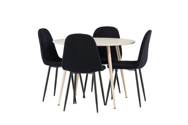 Plaza Matgrupp 100 cm Rund med 4 Polar stolar - Whitewash/Svart - Möbler - Bord & matgrupper - Matgrupper