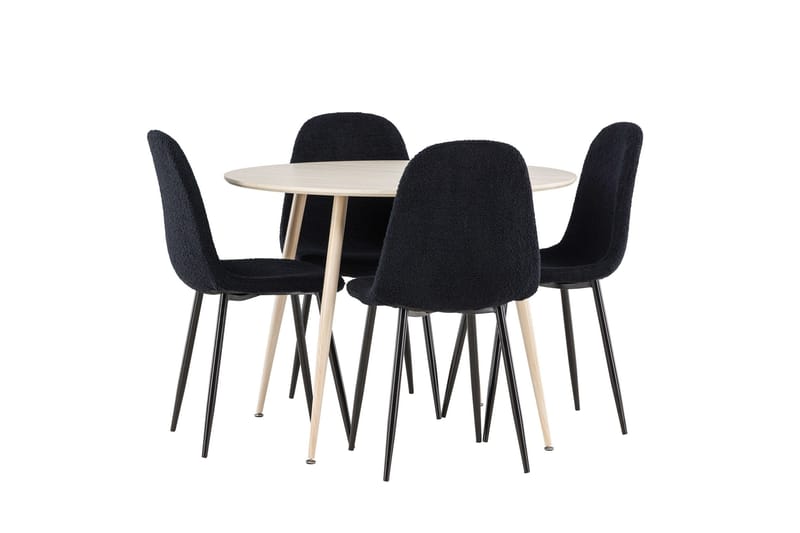 Plaza Matgrupp 100 cm Rund med 4 Polar stolar - Whitewash/Svart - Möbler - Bord & matgrupper - Matgrupper