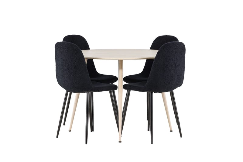 Plaza Matgrupp 100 cm Rund med 4 Polar stolar - Whitewash/Svart - Möbler - Bord & matgrupper - Matgrupper