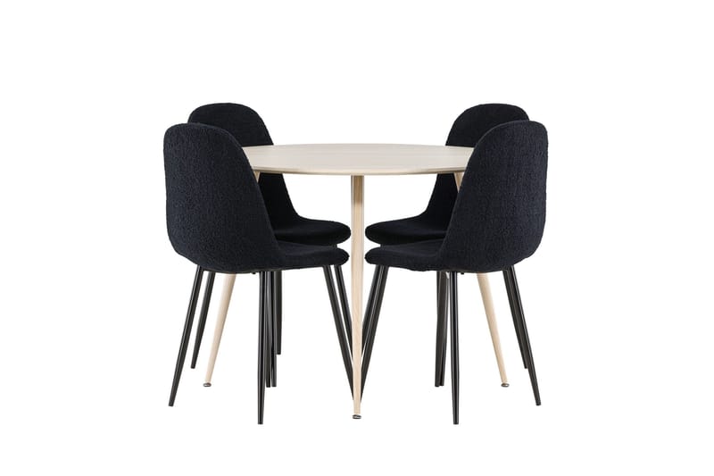 Plaza Matgrupp 100 cm Rund med 4 Polar stolar - Whitewash/Svart - Möbler - Bord & matgrupper - Matgrupper