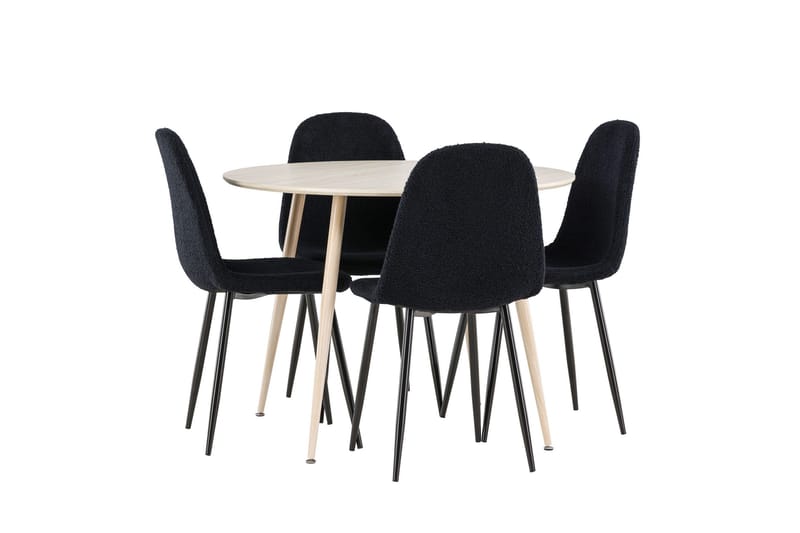 Plaza Matgrupp 100 cm Rund med 4 Polar stolar - Whitewash/Svart - Möbler - Bord & matgrupper - Matgrupper