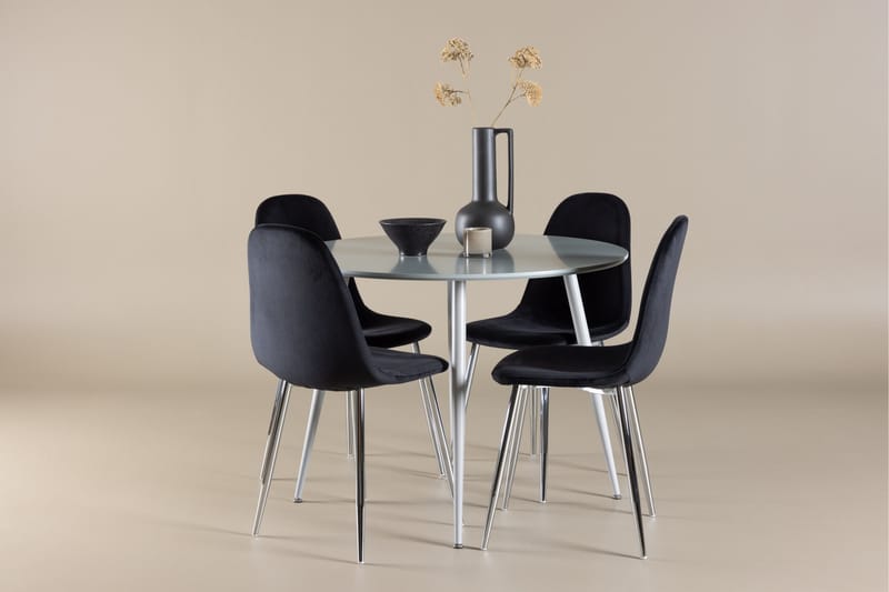 Plaza Matgrupp 100 cm Rund med 4 Polar stolar - Grå/Svart - Möbler - Bord & matgrupper - Matgrupper
