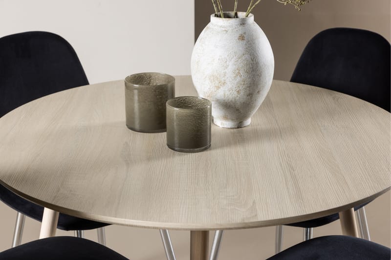Plaza Matgrupp 100 cm Rund med 4 Polar stolar - Whitewash/Svart - Möbler - Bord & matgrupper - Matgrupper
