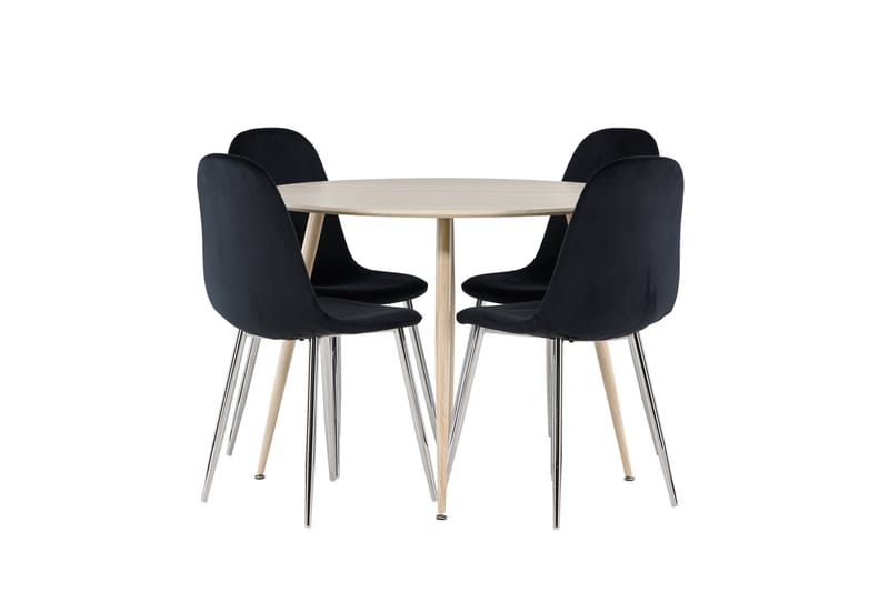Plaza Matgrupp 100 cm Rund med 4 Polar stolar - Whitewash/Svart - Möbler - Bord & matgrupper - Matgrupper