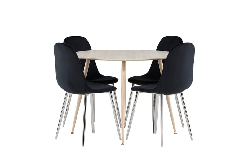 Plaza Matgrupp 100 cm Rund med 4 Polar stolar - Whitewash/Svart - Möbler - Bord & matgrupper - Matgrupper