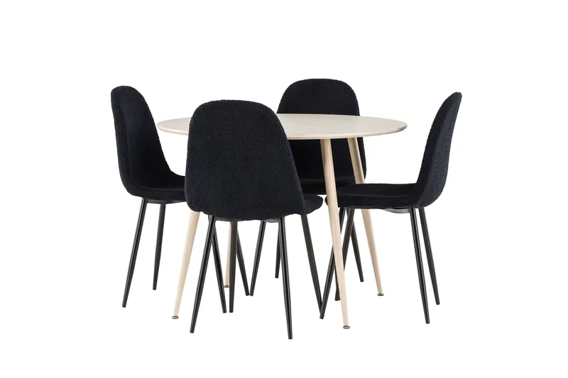 Plaza Matgrupp 100 cm Rund med 4 Polar stolar - Whitewash/Svart - Möbler - Bord & matgrupper - Matgrupper