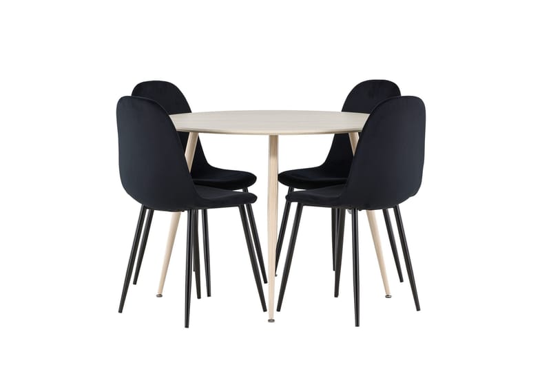 Plaza Matgrupp 100 cm Rund med 4 Polar stolar - Whitewash/Svart - Möbler - Bord & matgrupper - Matgrupper