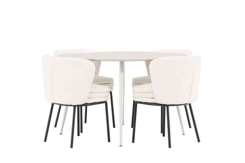 Plaza Matgrupp 120 cm Rund med 4 Agnes stolar - Beige/Vit - Möbler - Bord & matgrupper - Matgrupper