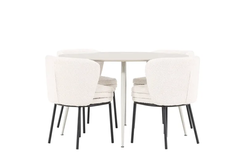 Plaza Matgrupp 120 cm Rund med 4 Agnes stolar - Beige/Vit - Möbler - Bord & matgrupper - Matgrupper
