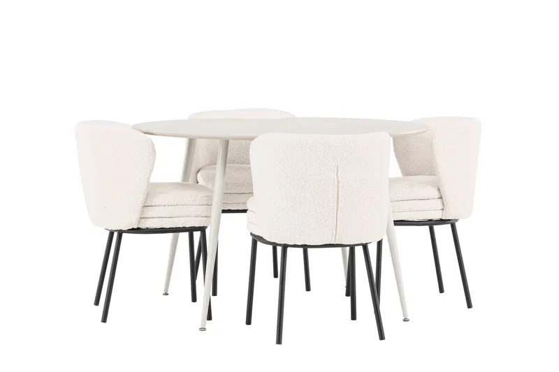 Plaza Matgrupp 120 cm Rund med 4 Agnes stolar - Beige/Vit - Möbler - Bord & matgrupper - Matgrupper