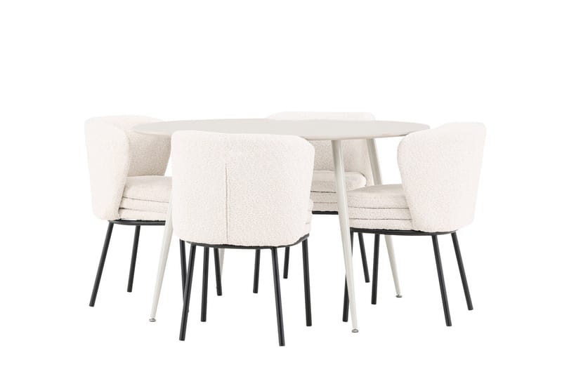 Plaza Matgrupp 120 cm Rund med 4 Agnes stolar - Beige/Vit - Möbler - Bord & matgrupper - Matgrupper