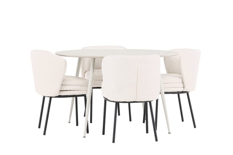 Plaza Matgrupp 120 cm Rund med 4 Agnes stolar - Beige/Vit - Möbler - Bord & matgrupper - Matgrupper