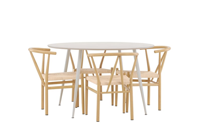 Plaza Matgrupp 120 cm Rund med 4 Alfons stolar - Beige/Beige - Möbler - Bord & matgrupper - Matgrupper