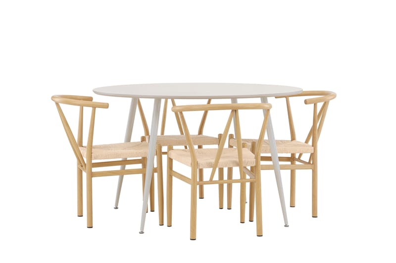 Plaza Matgrupp 120 cm Rund med 4 Alfons stolar - Beige/Beige - Möbler - Bord & matgrupper - Matgrupper