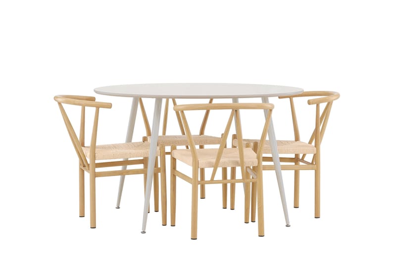 Plaza Matgrupp 120 cm Rund med 4 Alfons stolar - Beige/Beige - Möbler - Bord & matgrupper - Matgrupper