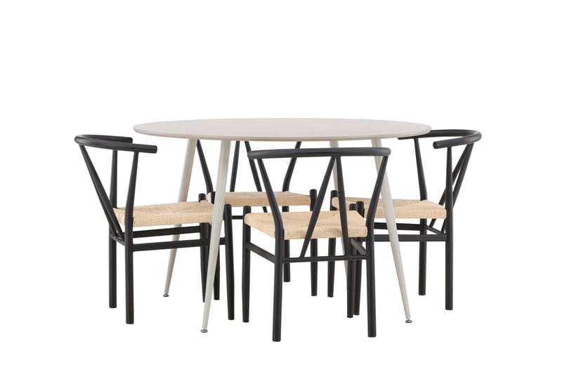 Plaza Matgrupp 120 cm Rund med 4 Alfons stolar - Beige/Svart - Möbler - Bord & matgrupper - Matgrupper