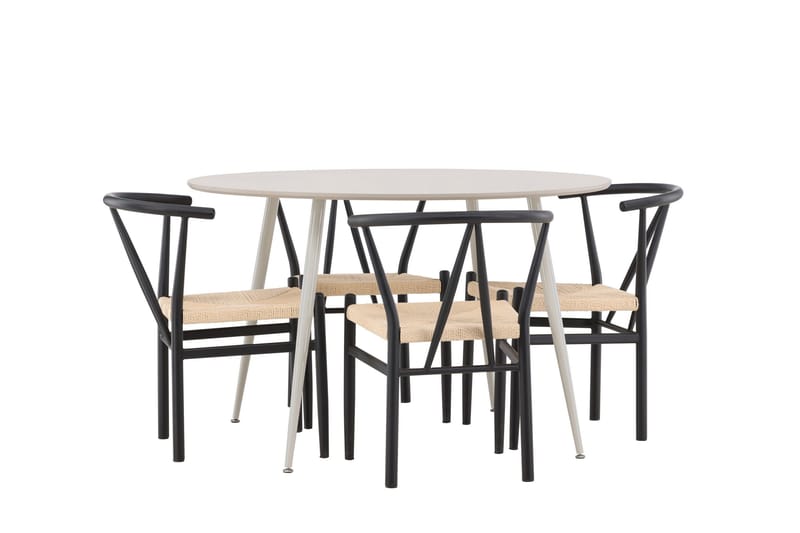 Plaza Matgrupp 120 cm Rund med 4 Alfons stolar - Beige/Svart - Möbler - Bord & matgrupper - Matgrupper