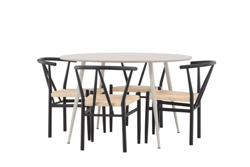 Plaza Matgrupp 120 cm Rund med 4 Alfons stolar - Beige/Svart - Möbler - Bord & matgrupper - Matgrupper