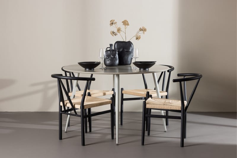 Plaza Matgrupp 120 cm Rund med 4 Alfons stolar - Beige/Svart - Möbler - Bord & matgrupper - Matgrupper