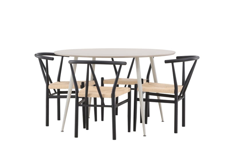 Plaza Matgrupp 120 cm Rund med 4 Alfons stolar - Beige/Svart - Möbler - Bord & matgrupper - Matgrupper