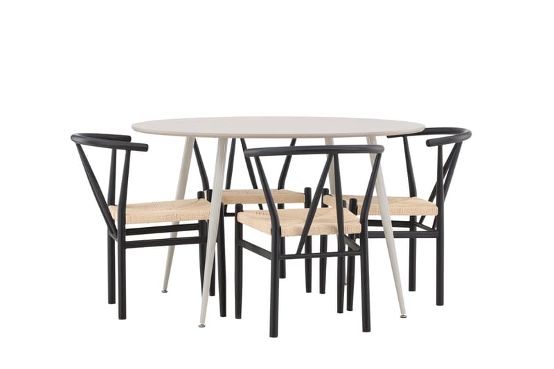 Plaza Matgrupp 120 cm Rund med 4 Alfons stolar - Beige/Svart - Möbler - Bord & matgrupper - Matgrupper