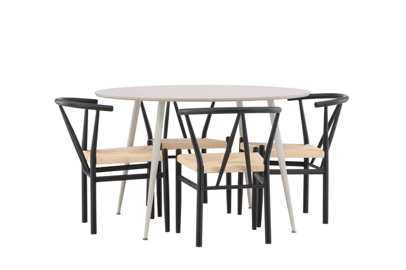 Plaza Matgrupp 120 cm Rund med 4 Alfons stolar - Beige/Svart - Möbler - Bord & matgrupper - Matgrupper