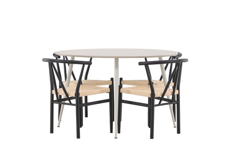 Plaza Matgrupp 120 cm Rund med 4 Alfons stolar - Beige/Svart - Möbler - Bord & matgrupper - Matgrupper