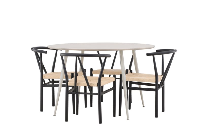 Plaza Matgrupp 120 cm Rund med 4 Alfons stolar, Beige/Svart
