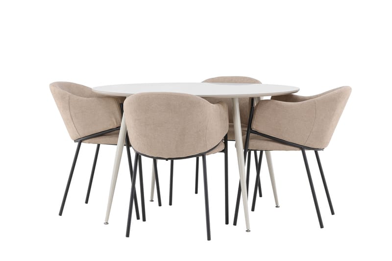 Plaza Matgrupp 120 cm Rund med 4 Evelina stolar - Beige/Beige - Möbler - Bord & matgrupper - Matgrupper