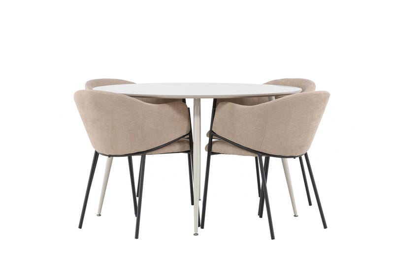 Plaza Matgrupp 120 cm Rund med 4 Evelina stolar - Beige/Beige - Möbler - Bord & matgrupper - Matgrupper