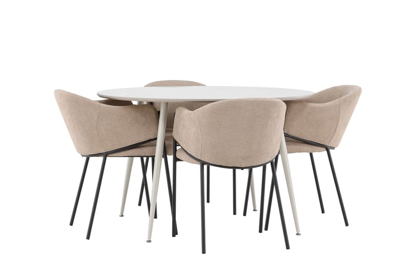 Plaza Matgrupp 120 cm Rund med 4 Evelina stolar - Beige/Beige - Möbler - Bord & matgrupper - Matgrupper