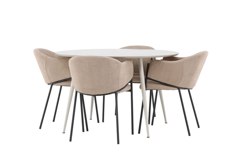Plaza Matgrupp 120 cm Rund med 4 Evelina stolar - Beige/Beige - Möbler - Bord & matgrupper - Matgrupper