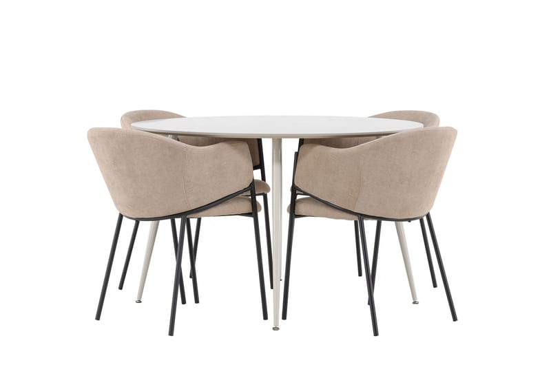 Plaza Matgrupp 120 cm Rund med 4 Evelina stolar - Beige/Beige - Möbler - Bord & matgrupper - Matgrupper