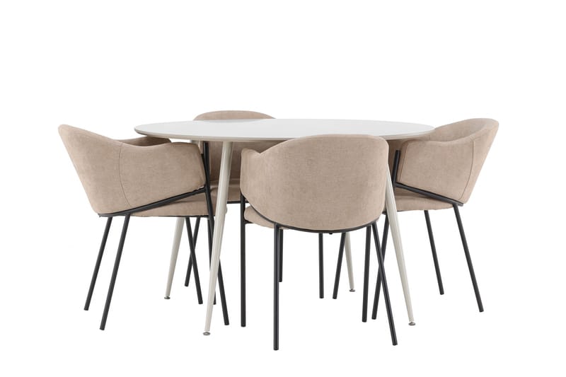 Plaza Matgrupp 120 cm Rund med 4 Evelina stolar - Beige/Beige - Möbler - Bord & matgrupper - Matgrupper