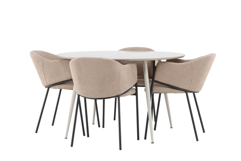 Plaza Matgrupp 120 cm Rund med 4 Evelina stolar - Beige/Beige - Möbler - Bord & matgrupper - Matgrupper