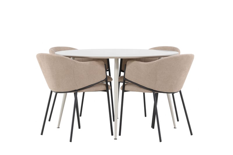 Plaza Matgrupp 120 cm Rund med 4 Evelina stolar - Beige/Beige - Möbler - Bord & matgrupper - Matgrupper