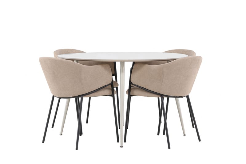Plaza Matgrupp 120 cm Rund med 4 Evelina stolar - Beige/Beige - Möbler - Bord & matgrupper - Matgrupper