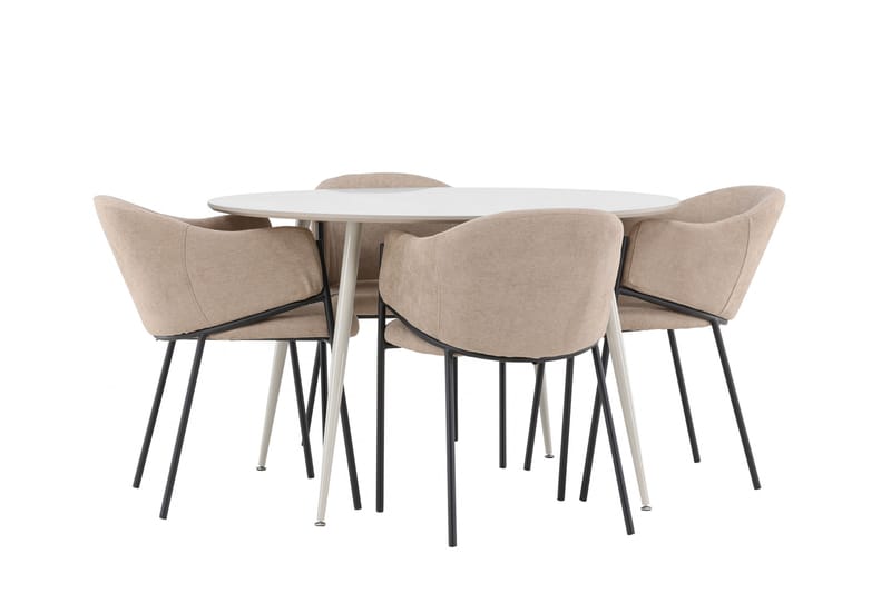 Plaza Matgrupp 120 cm Rund med 4 Evelina stolar - Beige/Beige - Möbler - Bord & matgrupper - Matgrupper