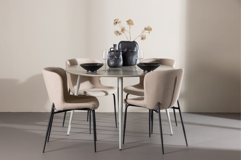 Plaza Matgrupp 120 cm Rund med 4 Modesto stolar - Beige/Beige - Möbler - Bord & matgrupper - Matgrupper